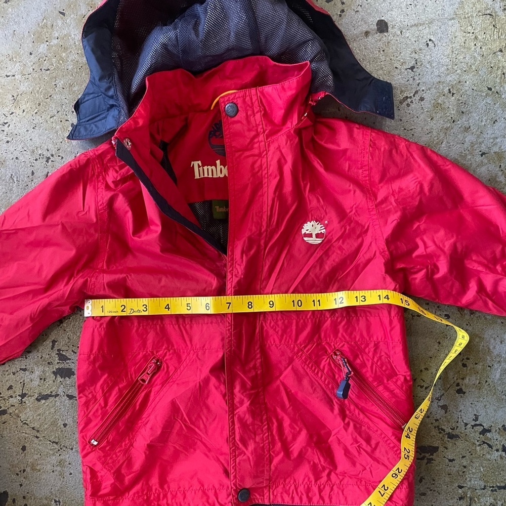 Timberland Kids Red and Navy Lightweight Removable Hood Jacket Size 4 - Picture 5 of 10